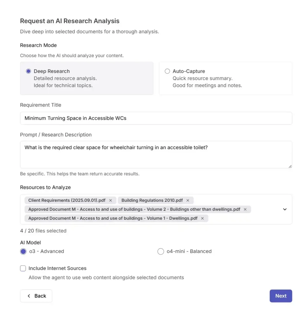 Setting up a Deep Research query in ReqManager